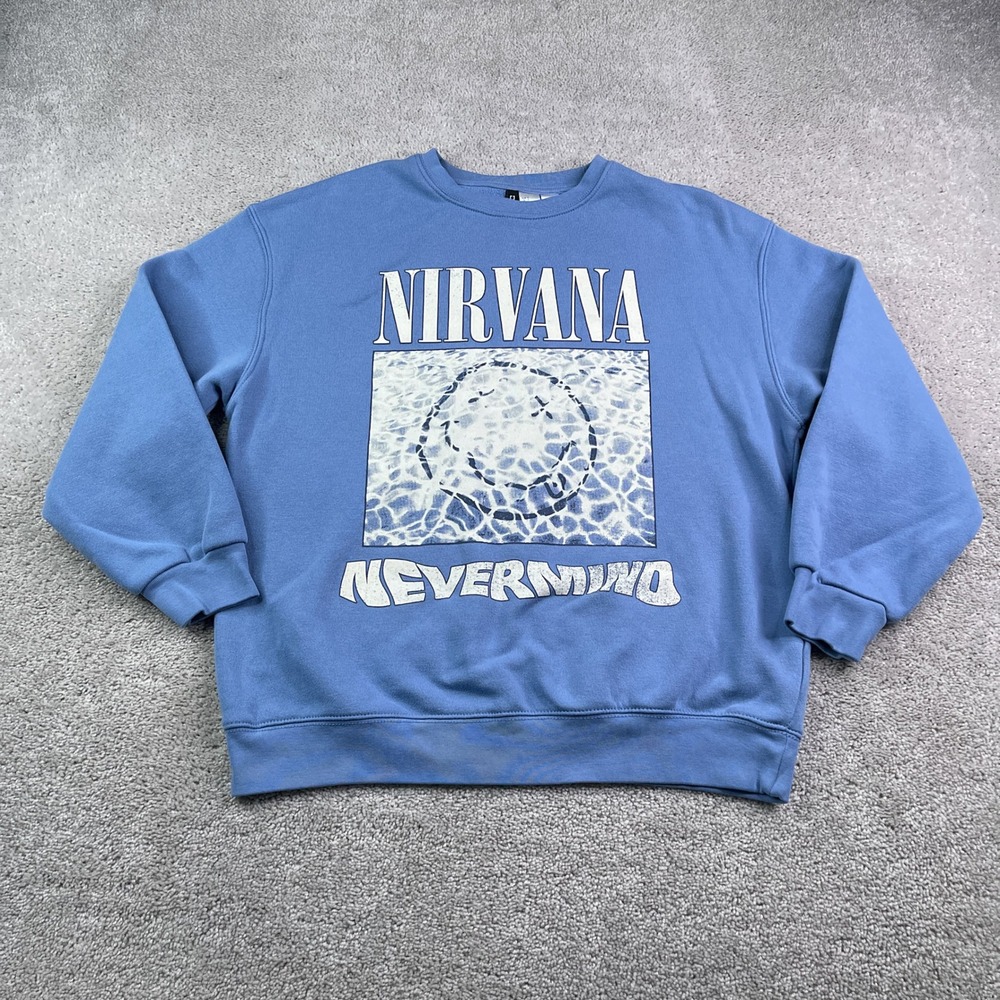 H&M Nirvana Sweatshirt Womens Small Blue Nevermind UK Tour 1991 Graphic Pullover
